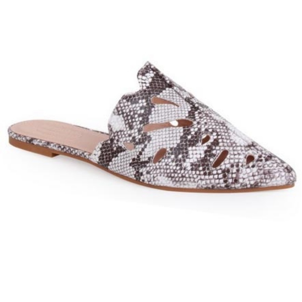 NEW snake cut out faux leather mules in box